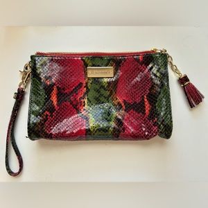 Brahmin RARE red and green snakeskin leather wristlet